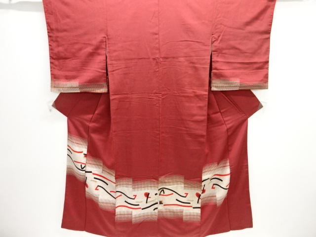 JAPANESE KIMONO / ANTIQUE OMESHI KIMONO / TAISHO ROMAN STYLE / WOVEN ABSTRACT PATTERN